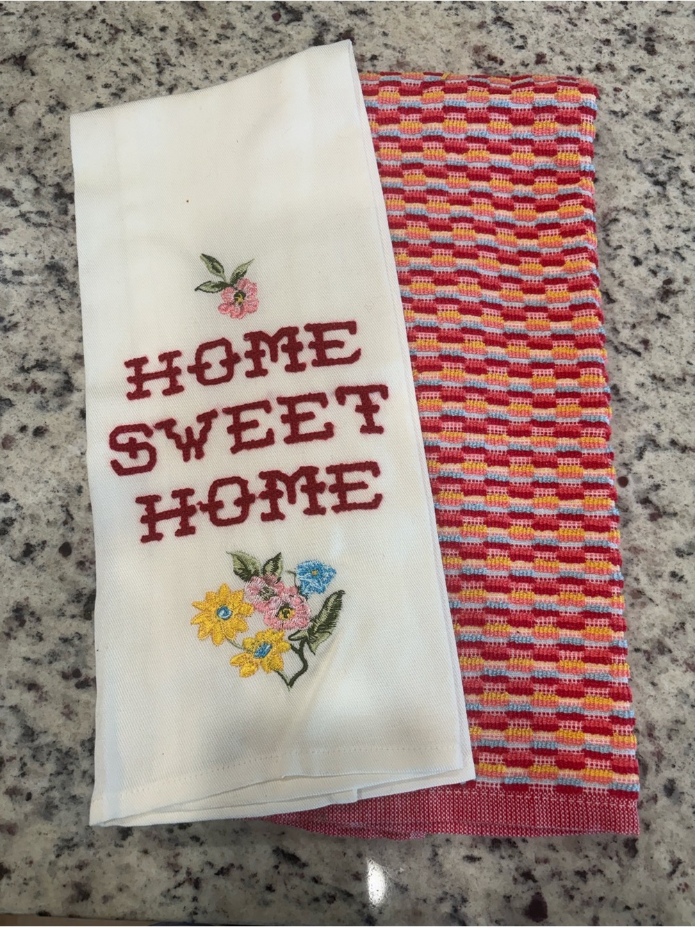 Home Sweet Home Embroidered Kitchen Towel Set - White & Multicolor